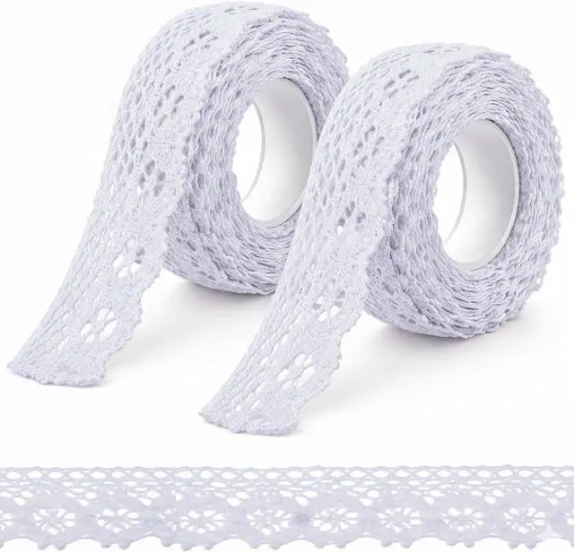 Main image of 2 Roll Lace Washi Tape White Trim Ribbon Tape Self-Adhesive Fabric Decorative Striping Masking Tapes for DIY Crafts, Scrapbook