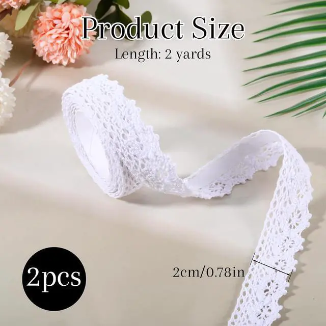 Alt view image 2 of 7 - 2 Roll Lace Washi Tape White Trim Ribbon Tape Self-Adhesive Fabric Decorative Striping Masking Tapes for DIY Crafts, Scrapbook