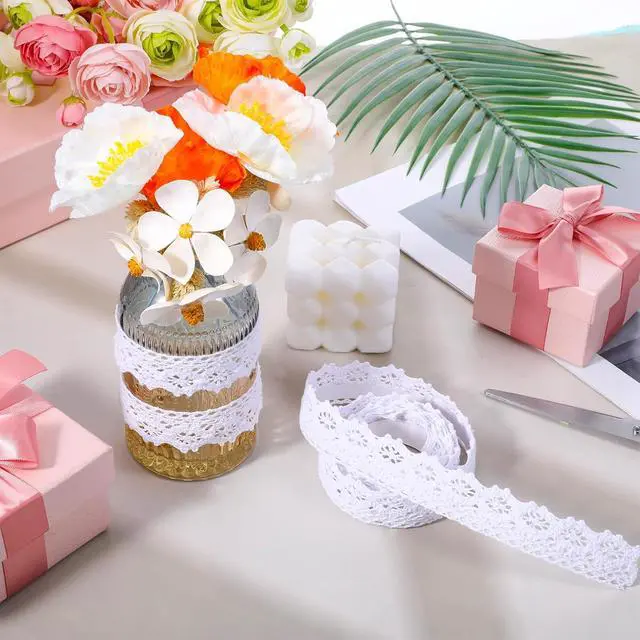 Alt view image 6 of 7 - 2 Roll Lace Washi Tape White Trim Ribbon Tape Self-Adhesive Fabric Decorative Striping Masking Tapes for DIY Crafts, Scrapbook