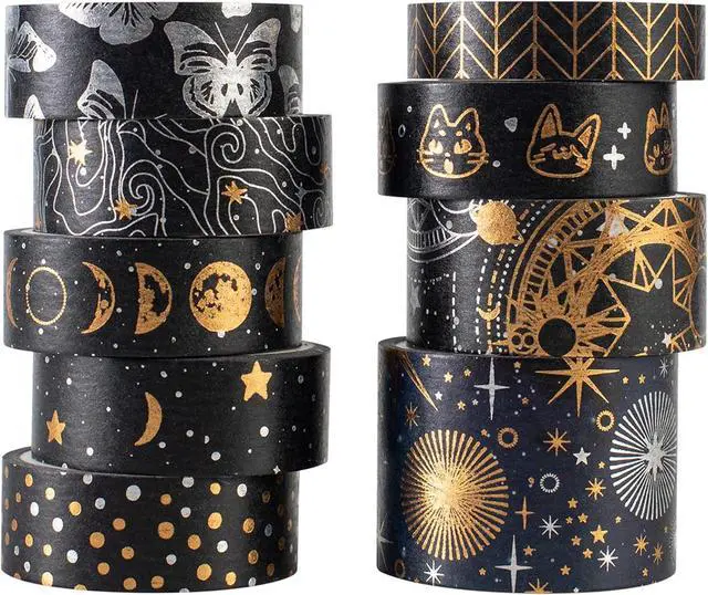 Main image of YUBBAEX Mystic Gold Washi Tape Set Wide Silver Foil Masking Tape Decorative for Arts, DIY Crafts, Journal Supplies, Planners, Scrapbook, Card/Gift Wrapping (Dark Night)
