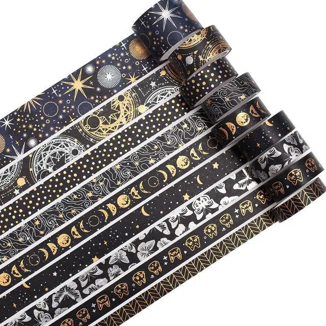 Alt view image 3 of 7 - YUBBAEX Mystic Gold Washi Tape Set Wide Silver Foil Masking Tape Decorative for Arts, DIY Crafts, Journal Supplies, Planners, Scrapbook, Card/Gift Wrapping (Dark Night)