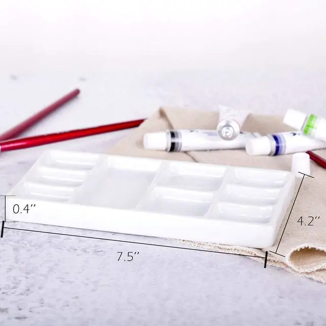 Alt view image 2 of 7 - VanEnjoy White Square Ceramic Artist Paint Palette,Porcelain Watercolor Palette,Ceramic Mixing Tray for Watercolor Gouache Painting
