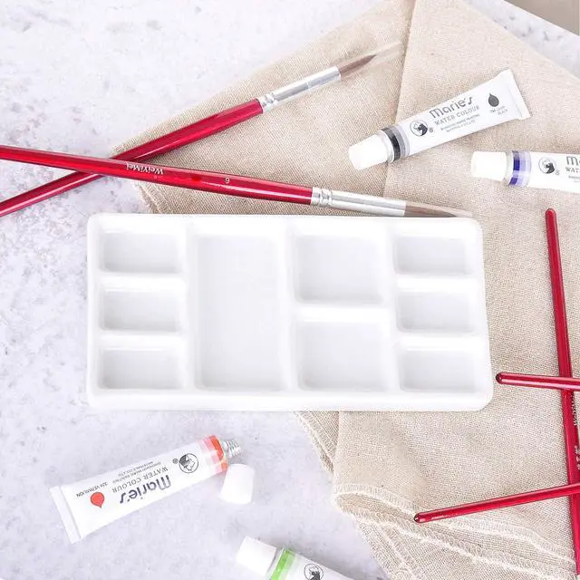 Alt view image 4 of 7 - VanEnjoy White Square Ceramic Artist Paint Palette,Porcelain Watercolor Palette,Ceramic Mixing Tray for Watercolor Gouache Painting