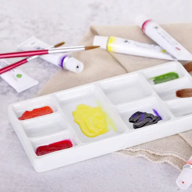 Alt view image 5 of 7 - VanEnjoy White Square Ceramic Artist Paint Palette,Porcelain Watercolor Palette,Ceramic Mixing Tray for Watercolor Gouache Painting
