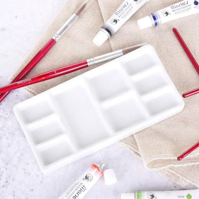 Alt view image 6 of 7 - VanEnjoy White Square Ceramic Artist Paint Palette,Porcelain Watercolor Palette,Ceramic Mixing Tray for Watercolor Gouache Painting