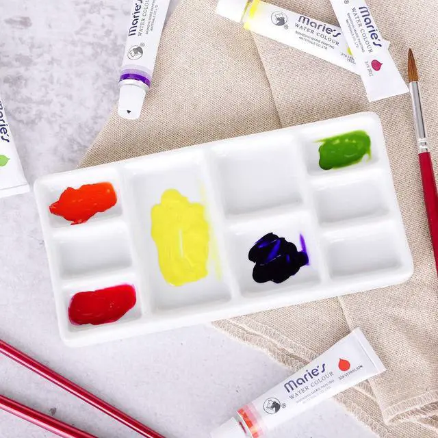 Alt view image 7 of 7 - VanEnjoy White Square Ceramic Artist Paint Palette,Porcelain Watercolor Palette,Ceramic Mixing Tray for Watercolor Gouache Painting
