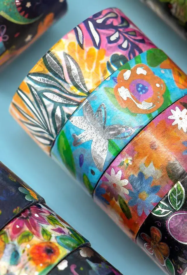 Alt view image 4 of 6 - NANYNNU Dinosaur Washi Tape Set, 13 Rolls Silver Foil Cute Washi Tapes, Kawaii Floral Decorative Masking Tape for Journaling Supplies, Scrapbooking, Bullet Journal, Planner Decoration, DIY Crafts