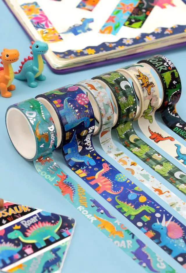 Alt view image 5 of 6 - NANYNNU Dinosaur Washi Tape Set, 13 Rolls Silver Foil Cute Washi Tapes, Kawaii Floral Decorative Masking Tape for Journaling Supplies, Scrapbooking, Bullet Journal, Planner Decoration, DIY Crafts