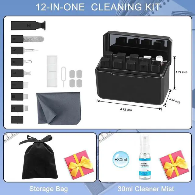 Alt view image 2 of 6 - walrfid Cleaner Kit for AirPod, 12-in-1 Earbud Cleaning Kit | with 30ml Screen Cleaner and Camera Lens Cleaning Pen, Multi-Tool for Charging Case Tablet iPad Phone Charging Port