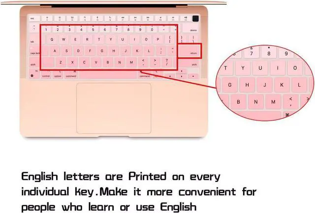 Alt view image 2 of 6 - HRH English US Keyboard Cover for MacBook Air 13 A2337 2020 | M1 Chip Processor with Touch ID,Precise Fit,Dust Proof,Waterproof,Durable,Smooth Touch,Keyboard Accessories,Ombre Light Pink