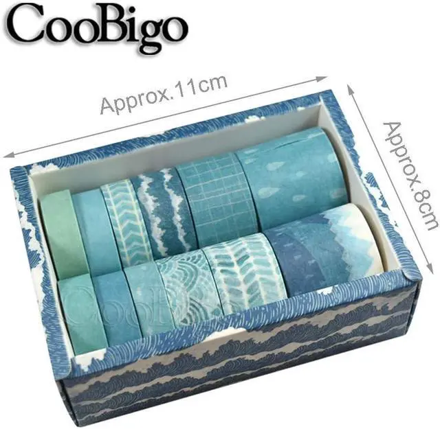 Alt view image 2 of 4 - CooBigo Washi Tape Set, 12 Rolls 4 Size Decorative Masking Washi Tapes for Craft, Scrapbook, DIY, Planners, Gift Wrapping (Blue Track)