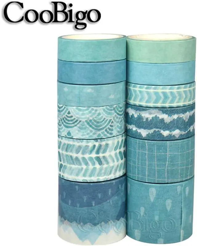 Alt view image 3 of 4 - CooBigo Washi Tape Set, 12 Rolls 4 Size Decorative Masking Washi Tapes for Craft, Scrapbook, DIY, Planners, Gift Wrapping (Blue Track)