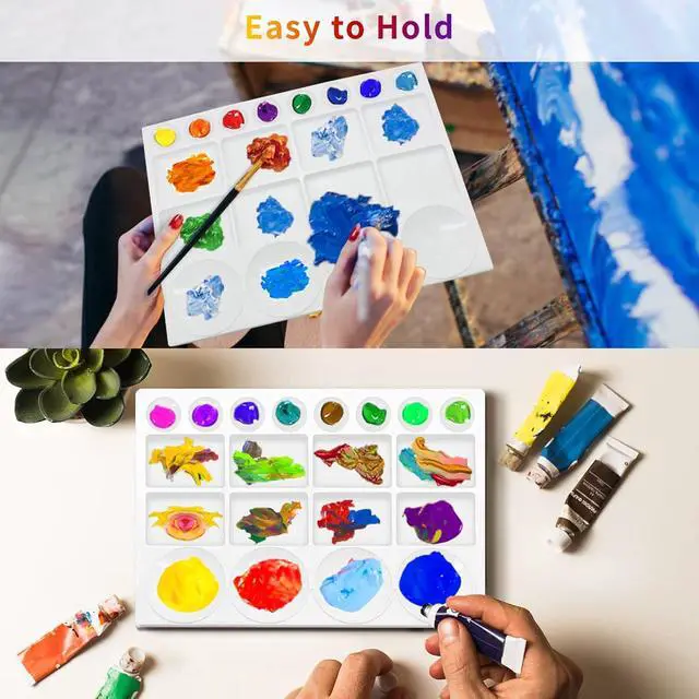 Alt view image 4 of 7 - 20 Well Watercolor Paint Tray Palette Pallet Acrylic Painting Mixing Plastic Artist Large Square Palette, 13 x 10 Inches, White, 1PCS