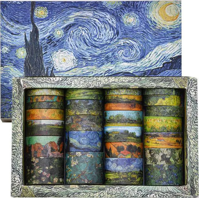 Main image of 25 Rolls Starry Night Washi Tape Pack Van Gogh Oil Painting Arts Adhesive Tapes Gold Foil Decorative Masking Tape Sets for Craft, Kids, Scrapbook, DIY, Gift Wrapping