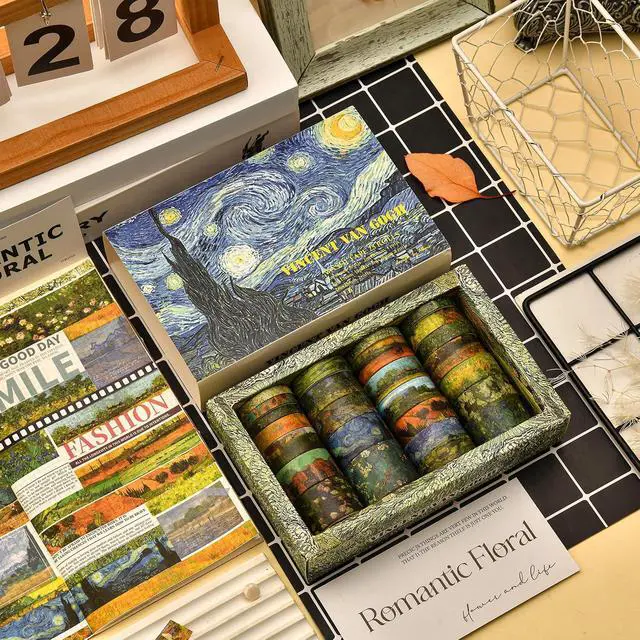 Alt view image 2 of 7 - 25 Rolls Starry Night Washi Tape Pack Van Gogh Oil Painting Arts Adhesive Tapes Gold Foil Decorative Masking Tape Sets for Craft, Kids, Scrapbook, DIY, Gift Wrapping