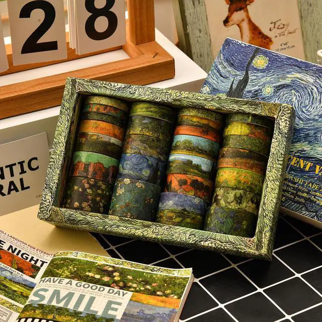 Alt view image 3 of 7 - 25 Rolls Starry Night Washi Tape Pack Van Gogh Oil Painting Arts Adhesive Tapes Gold Foil Decorative Masking Tape Sets for Craft, Kids, Scrapbook, DIY, Gift Wrapping