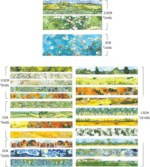 Alt view image 6 of 7 - 25 Rolls Starry Night Washi Tape Pack Van Gogh Oil Painting Arts Adhesive Tapes Gold Foil Decorative Masking Tape Sets for Craft, Kids, Scrapbook, DIY, Gift Wrapping