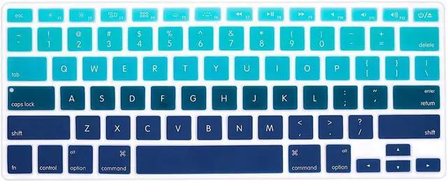 Main image of US Keyboard Cover for MacBook Air 13/Pro 13 15 Ombre Green&Blue | A1369 A1466 A1278 A1286 A1425 A1502 A1398 Old Non-Retina MacBook,Dustproof,Washable,Soft,Key Protection,Keyboard Accessories