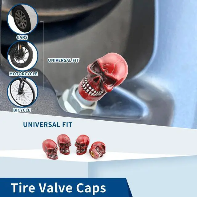 Alt view image 2 of 5 - Skull Valve Stem Caps Cars Motorcycles Tires Cover 4 Pcs red | Cool Novelty Bicycle Truck SUV Bike Funny Vehicle Universal Decoration Unique Resin Rust Proof Corrosion Durable Modified
