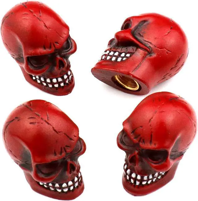 Alt view image 4 of 5 - Skull Valve Stem Caps Cars Motorcycles Tires Cover 4 Pcs red | Cool Novelty Bicycle Truck SUV Bike Funny Vehicle Universal Decoration Unique Resin Rust Proof Corrosion Durable Modified