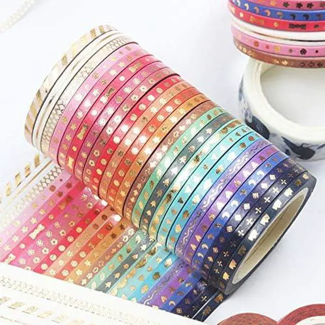 Alt view image 4 of 7 - YUBBAEX 24 Rolls Skinny Washi Tape Set Gold Foil Print Decorative Tapes for Arts, DIY Crafts, Journals, Planners, Scrapbooking, Wrapping (Slim 3mm)