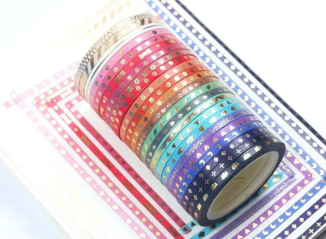 Alt view image 2 of 7 - YUBBAEX 24 Rolls Skinny Washi Tape Set Gold Foil Print Decorative Tapes for Arts, DIY Crafts, Journals, Planners, Scrapbooking, Wrapping (Slim 3mm)