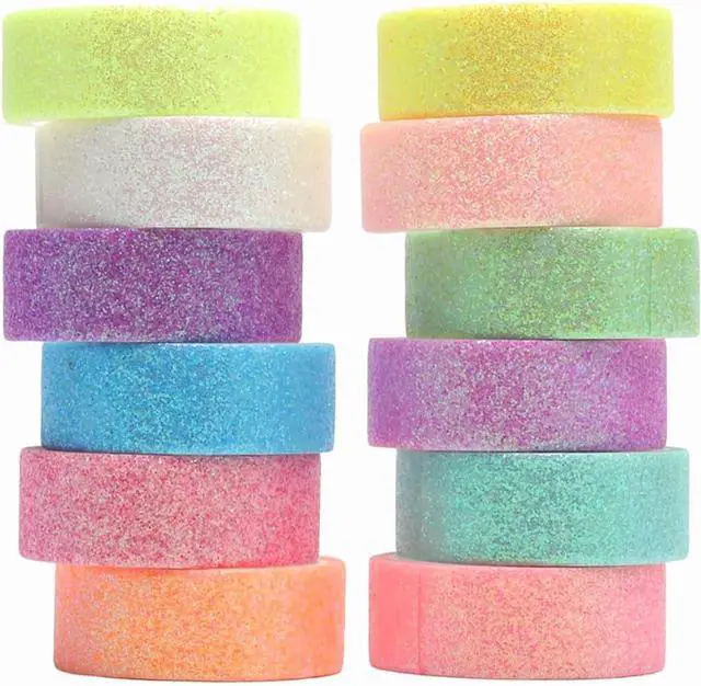 Main image of 12 Rolls Glitter Washi Tape Set Christmas Washi Masking Tape Decorative Adhesive Tape for Scrapbooking DIY Crafts Crafters Embellished Journals Planners Cards Gift Wrapping Ribbons Wedding (B)