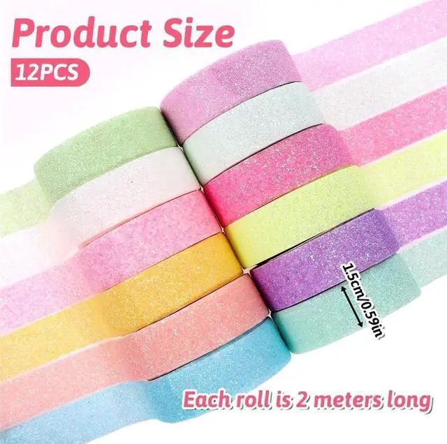 Alt view image 3 of 7 - 12 Rolls Glitter Washi Tape Set Christmas Washi Masking Tape Decorative Adhesive Tape for Scrapbooking DIY Crafts Crafters Embellished Journals Planners Cards Gift Wrapping Ribbons Wedding (B)