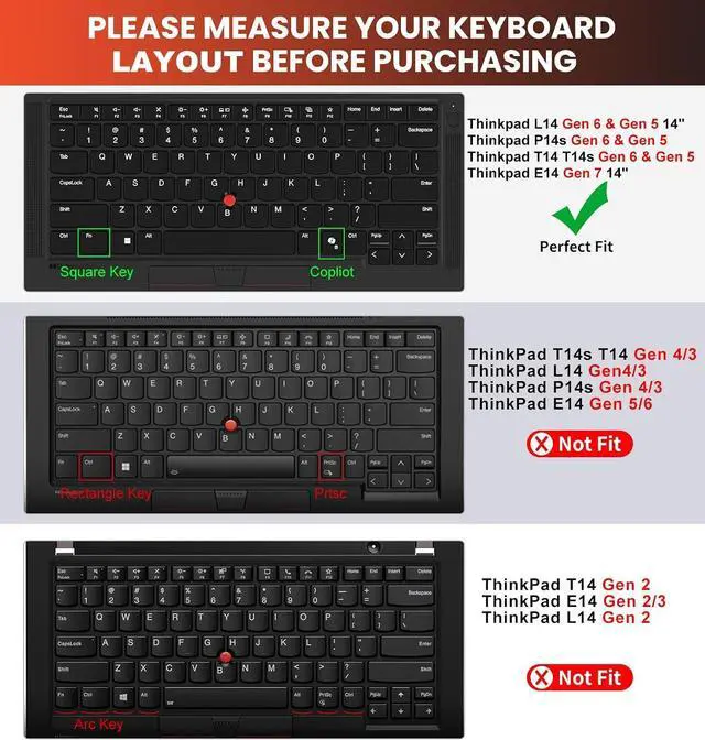 Alt view image 2 of 6 - Keyboard Cover for 2026 2025 Lenovo ThinkPad E14 Gen 7, Thinkpad L14 P14s Gen7/Gen 6/Gen 5 14", Thinkpad T14 T14s Gen 6/Gen 5 14" Laptop (NOT Fit T14 T14s L14 P14s Gen 4/3/2/1, E14 Gen 6/5/4)