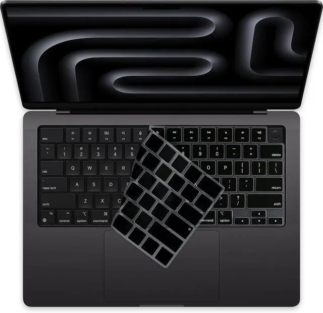Main image of Silicone Keyboard Cover Skin for 2026-2021 MacBook Pro 14" 16 inches M5 M4 M3 M2 M1 A3426 A3427 A3428 A3429 A3434 A3112 A3185 A3401 US/ANSI Layout Protector Accessories(Black)