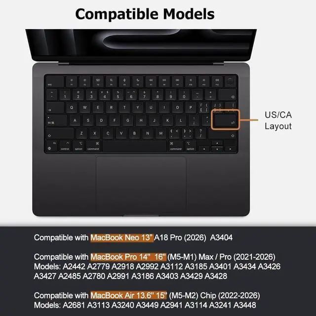 Alt view image 2 of 7 - Silicone Keyboard Cover Skin for 2026-2021 MacBook Pro 14" 16 inches M5 M4 M3 M2 M1 A3426 A3427 A3428 A3429 A3434 A3112 A3185 A3401 US/ANSI Layout Protector Accessories(Black)