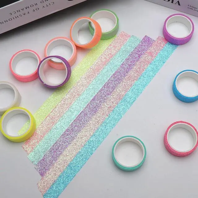 Alt view image 7 of 7 - 12 Rolls Glitter Washi Tape Set Christmas Washi Masking Tape Decorative Adhesive Tape for Scrapbooking DIY Crafts Crafters Embellished Journals Planners Cards Gift Wrapping Ribbons Wedding (B)