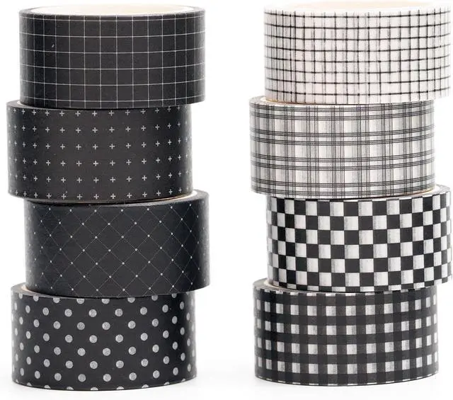 Main image of Black Grid Washi Tape Set 8 Rolls Plaid Decorative Masking Tapes for Arts, DIY Crafts, Journals, Planners, Scrapbook, Wrapping