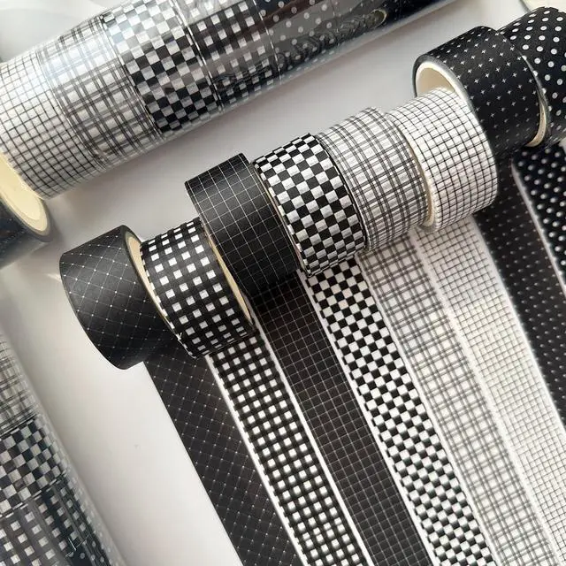 Alt view image 4 of 7 - Black Grid Washi Tape Set 8 Rolls Plaid Decorative Masking Tapes for Arts, DIY Crafts, Journals, Planners, Scrapbook, Wrapping