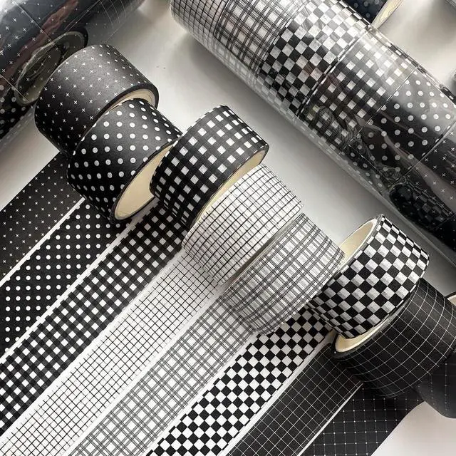 Alt view image 6 of 7 - Black Grid Washi Tape Set 8 Rolls Plaid Decorative Masking Tapes for Arts, DIY Crafts, Journals, Planners, Scrapbook, Wrapping