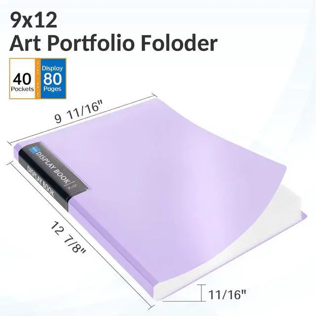 Alt view image 2 of 7 - Sooez Art Portfolio 9"x12", 40 Pockets Large Display Folder with 80 Pages | Heavy Duty Presentation Book with Clear Sheet Protectors for Artwork Document Organizer Binder