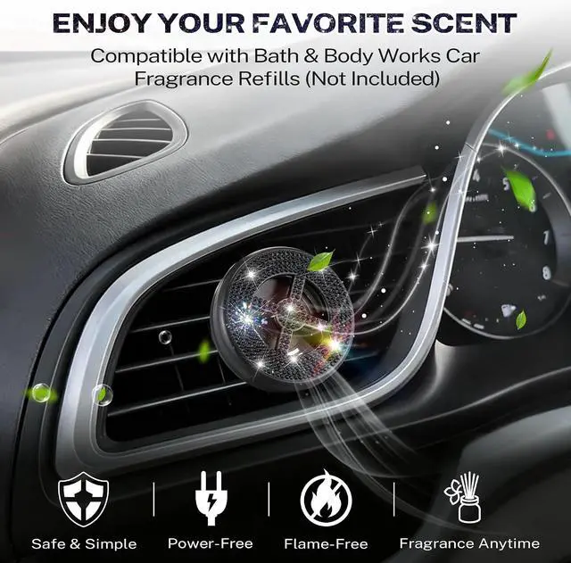 Alt view image 2 of 7 - 1 Pack Car Scent Holder Compatible with Bath & Body Works Refills | Car Fragrance Holder, Air Freshener Vent or Visor Clip, Refillable Diffuser, Easy-Open, Refills Not Included, Diamond Black