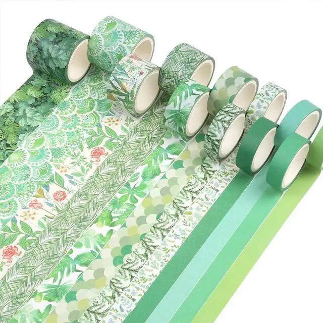 Main image of CCINEE 12 Rolls Green Washi Tape Set,Tropical Greenery Leaves Masking Tape for Bullet Journal Scrapbooking Planners Craft Supply