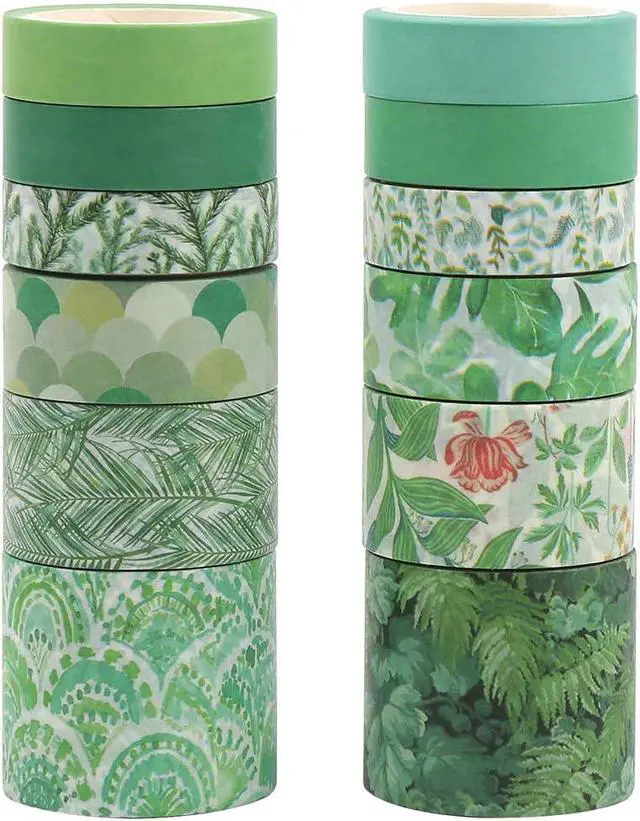 Alt view image 2 of 6 - CCINEE 12 Rolls Green Washi Tape Set,Tropical Greenery Leaves Masking Tape for Bullet Journal Scrapbooking Planners Craft Supply