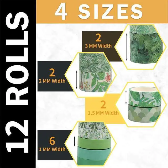 Alt view image 3 of 6 - CCINEE 12 Rolls Green Washi Tape Set,Tropical Greenery Leaves Masking Tape for Bullet Journal Scrapbooking Planners Craft Supply