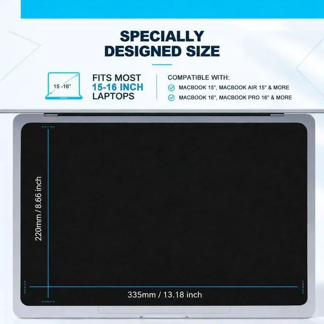 Alt view image 2 of 7 - Microfiber Liner Cleaning Cloth 15" 16" MacBook Air/MacBook Pro Screen Keyboard Imprint Protection, Keyboard Protector Compatible with MacBook Air 15.3" /MacBook Pro 15"/MacBook Pro 16"-Black