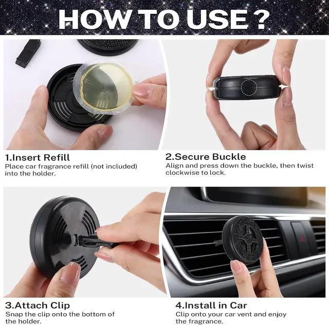 Alt view image 7 of 7 - 1 Pack Car Scent Holder Compatible with Bath & Body Works Refills | Car Fragrance Holder, Air Freshener Vent or Visor Clip, Refillable Diffuser, Easy-Open, Refills Not Included, Diamond Black