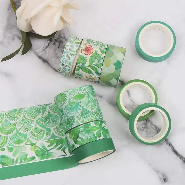 Alt view image 6 of 6 - CCINEE 12 Rolls Green Washi Tape Set,Tropical Greenery Leaves Masking Tape for Bullet Journal Scrapbooking Planners Craft Supply
