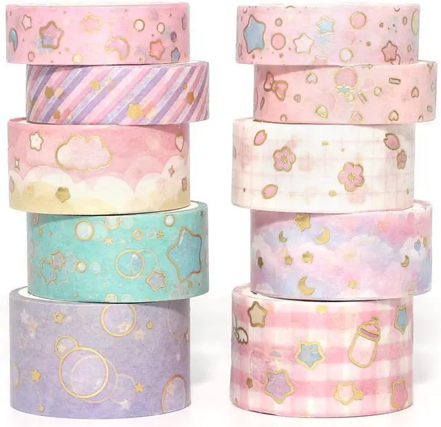 Main image of Creative Washi Tape Set 10 Rolls Gold Foil Print Decorative Masking Tapes for Arts, DIY Crafts, Journals, Planners, Scrapbook, Wrapping (Cute Sweety)