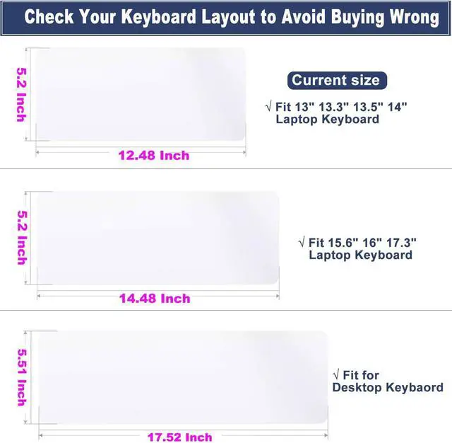 Alt view image 2 of 7 - 13.3" 13.5" 14" Universal Laptop Keyboard Cover Skin (12.48" x 5.2") for 13.3"-14" Laptop Notebook (Without Numeric Keypad Keyboard), Ultra Thin Silicone Waterproof Keyboard Cover Protector