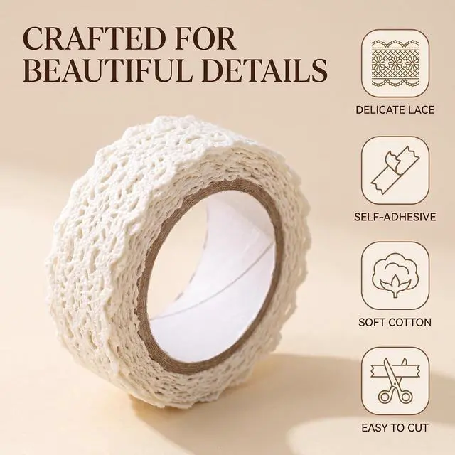 Alt view image 5 of 5 - 1 Roll 1.7m White Trim Ribbon Tape Self-Adhesive Decorative Lace Fabric Washi Tapes Striping Masking Tapes Decorative Sticker White Durability Lace Washi Tape,Arts and Crafts Tape
