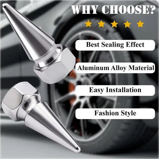 Alt view image 6 of 7 - 4PCS Spiked Shape Tire Valve Stem Caps, Aluminum Car Air Stem Cap, Universal Dustproof Tire Valve Stem Covers for Cars, SUV, Trucks, Bikes, Motorcycles, Bicycles(Silver)