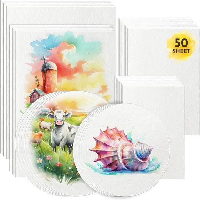 Main image of AROIC 50 Sheets Watercolor Paper Bulk,6 Sizes 9"x12",8"x10",8"x8" (300 GSM) | White Water Color Paper for Kids, Adults, Artists, Painting & Craft Paper, Watercolor Paper, Drawing Supplies