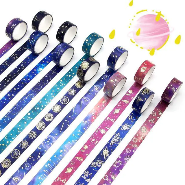 Alt view image 2 of 7 - 24 Rolls Washi Tape Set - Gold Foil Galaxy Decorative Masking Tape Constellation,Stars,Celestial,Adhesive Tape for Bullet Journal,Diy Craft,Scrapbooking Supplies,Gift Wrapping,Party decoration