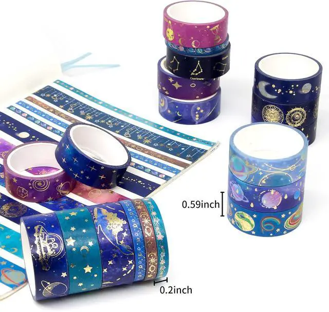 Alt view image 4 of 7 - 24 Rolls Washi Tape Set - Gold Foil Galaxy Decorative Masking Tape Constellation,Stars,Celestial,Adhesive Tape for Bullet Journal,Diy Craft,Scrapbooking Supplies,Gift Wrapping,Party decoration